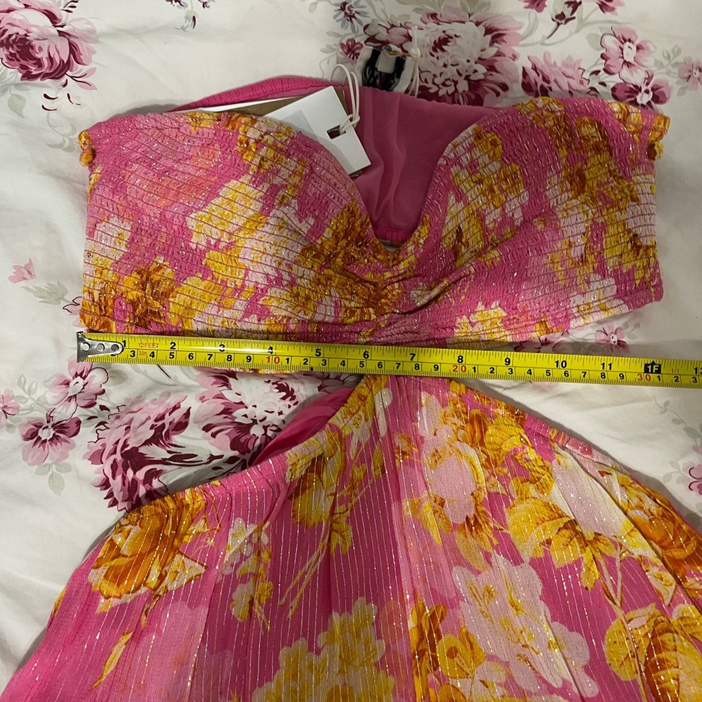 HEMANT & NANDITA Pink Floral Strapless Mini Dress - Picture 7 of 7